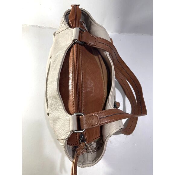 The Sack  genuine leather shoulder Bag neutral beige mid size boho women - Picture 10 of 13